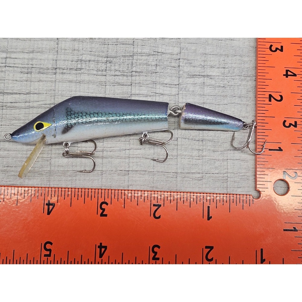 Vintage Bass Pro Shops Jointed Balsa Minnow Lure Purple Blue Silver Foil 4-3/8"